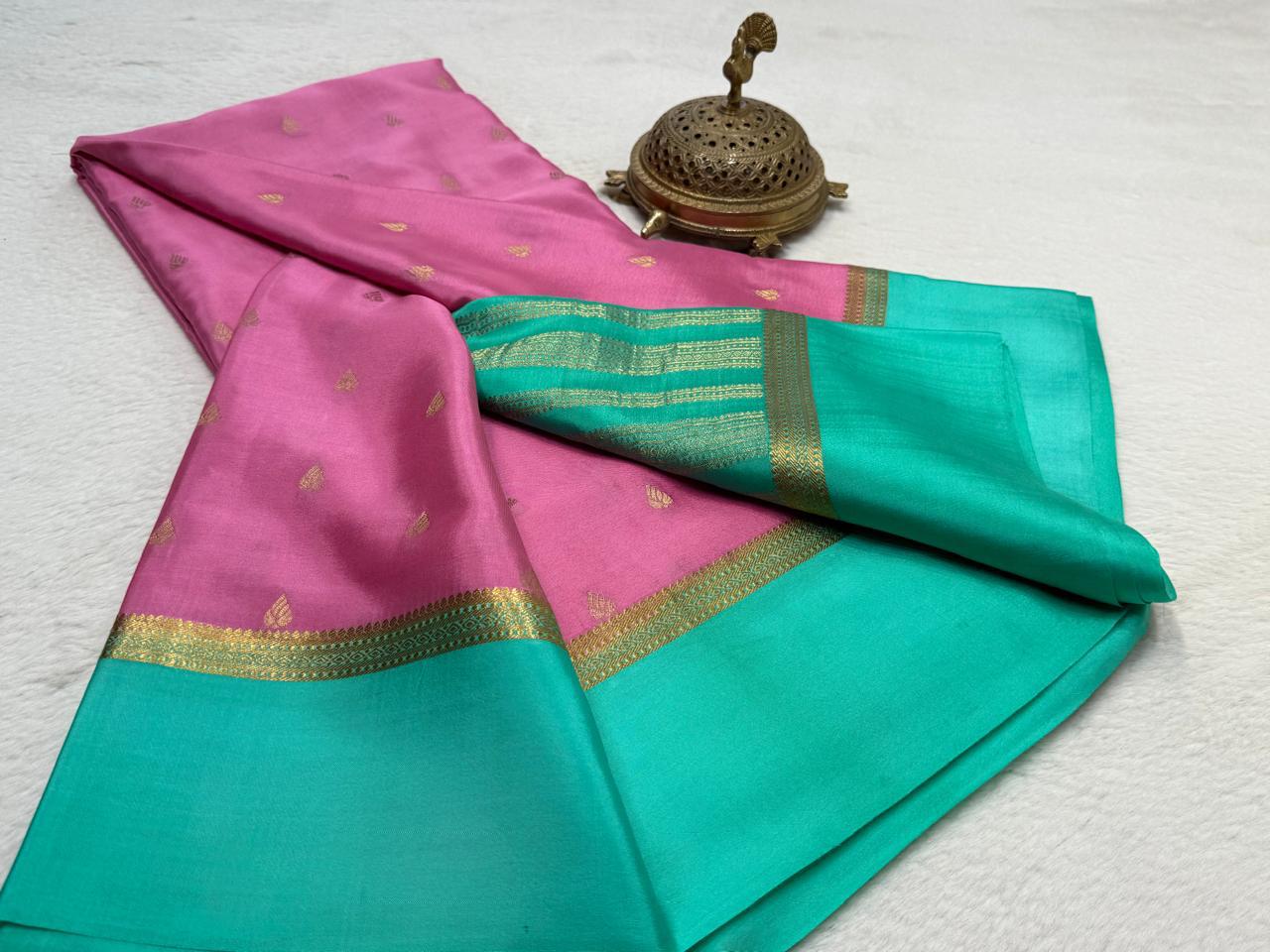 Beautiful Mysore Silk Sarees having exclusive Butta Pattern with Bentex Border & Rich pallu