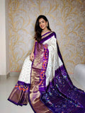 Trending White Pochampally Ikkat Handloom Soft Silk saree