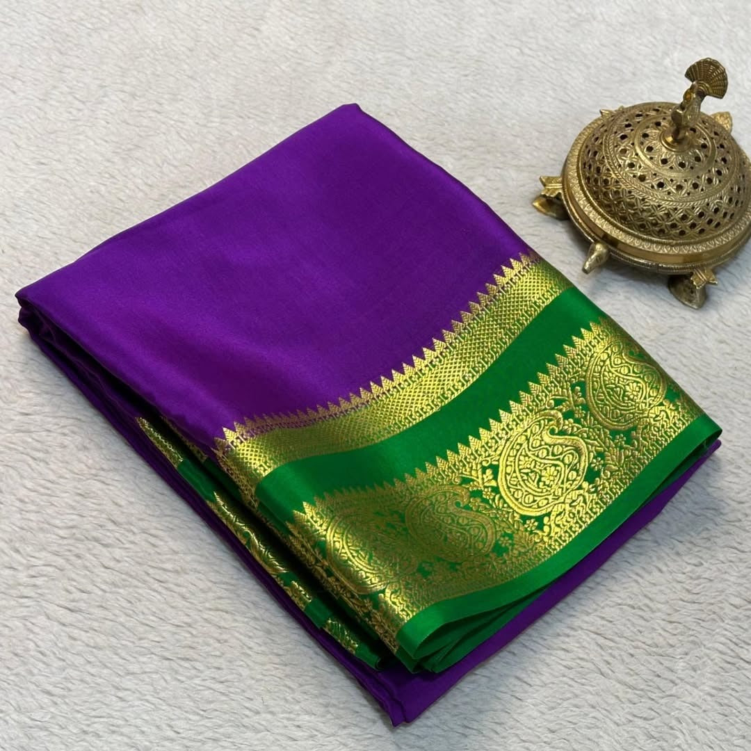 Trending Mango Zari Border Traditional Mysore Silk Saree
