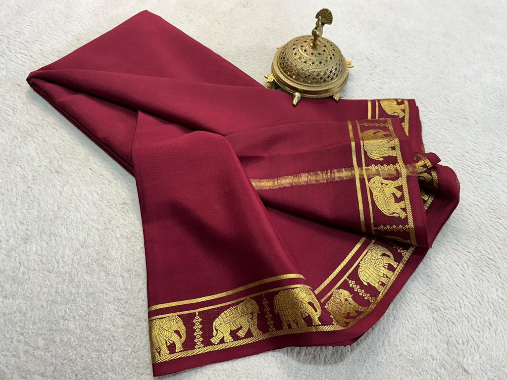 Chocolate Brown Mysore SilkSaree With Elephant Zari Border