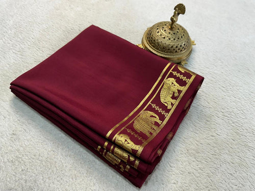 Chocolate Brown Mysore SilkSaree With Elephant Zari Border