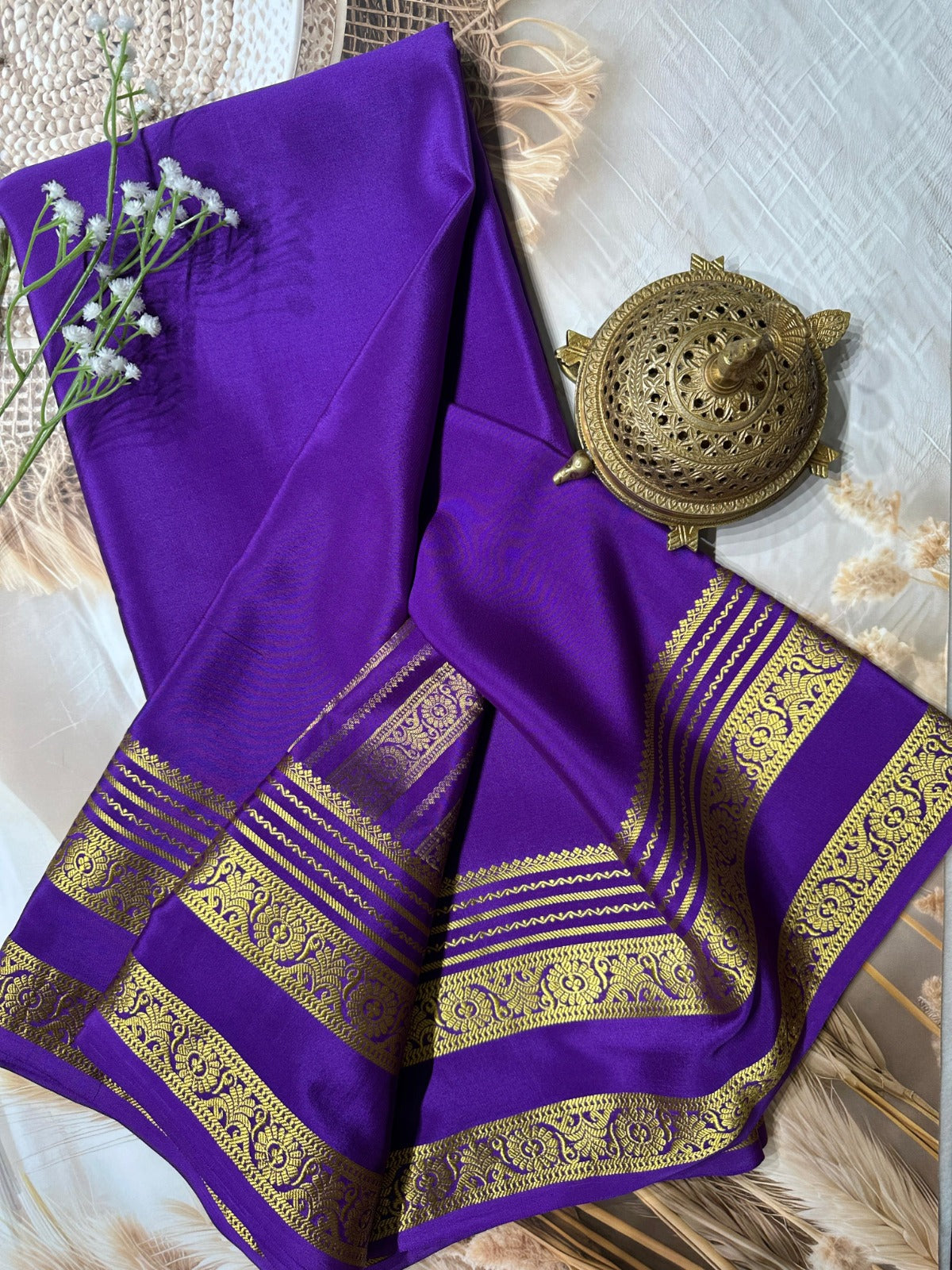Classic Mysore Silk Saree With Rich Floral Zari Bentex Border