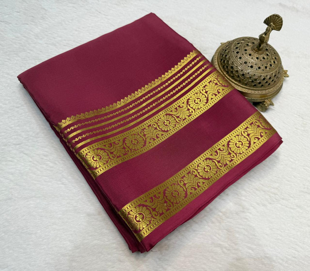 Classic Mysore Silk Saree With Rich Floral Zari Bentex Border
