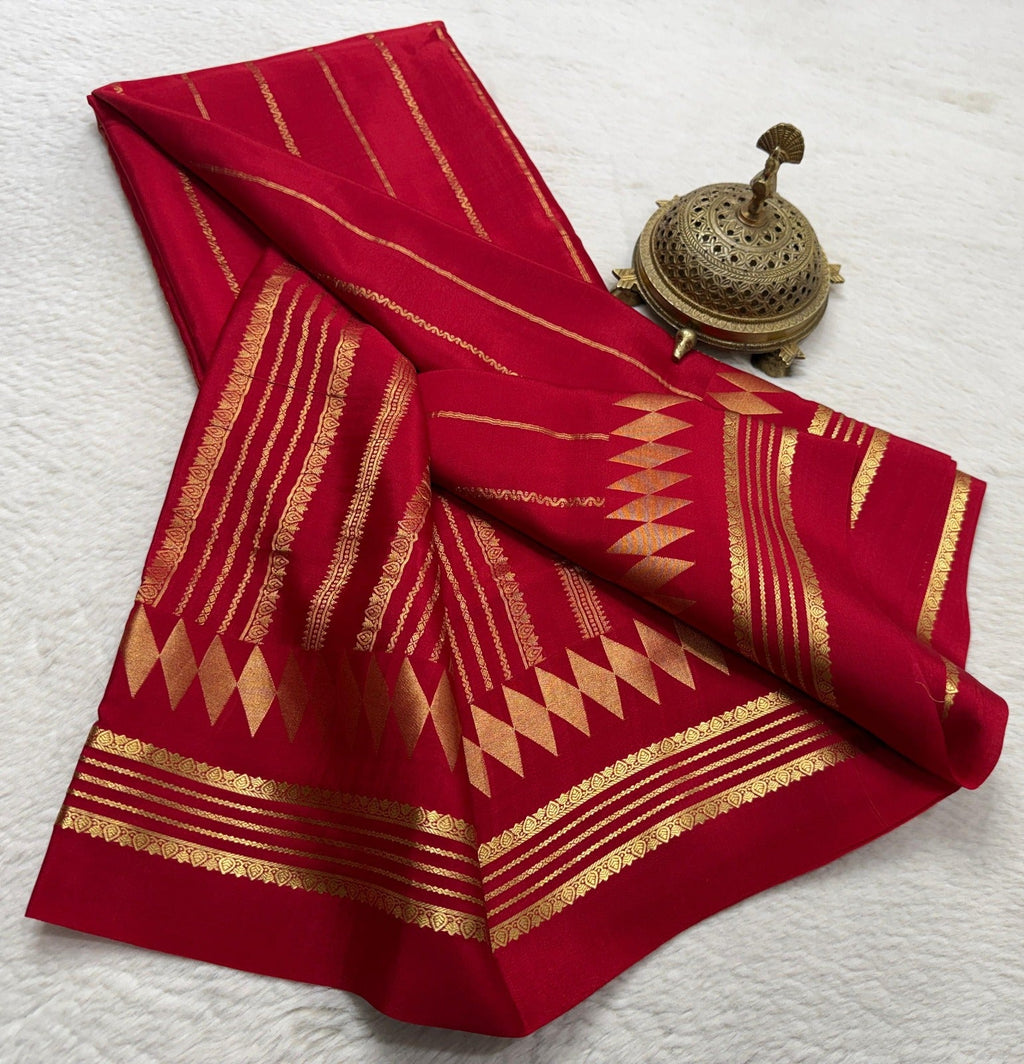 Premium Mysore Silk Saree With Classic Vertical Stripes &amp; Bentex Border