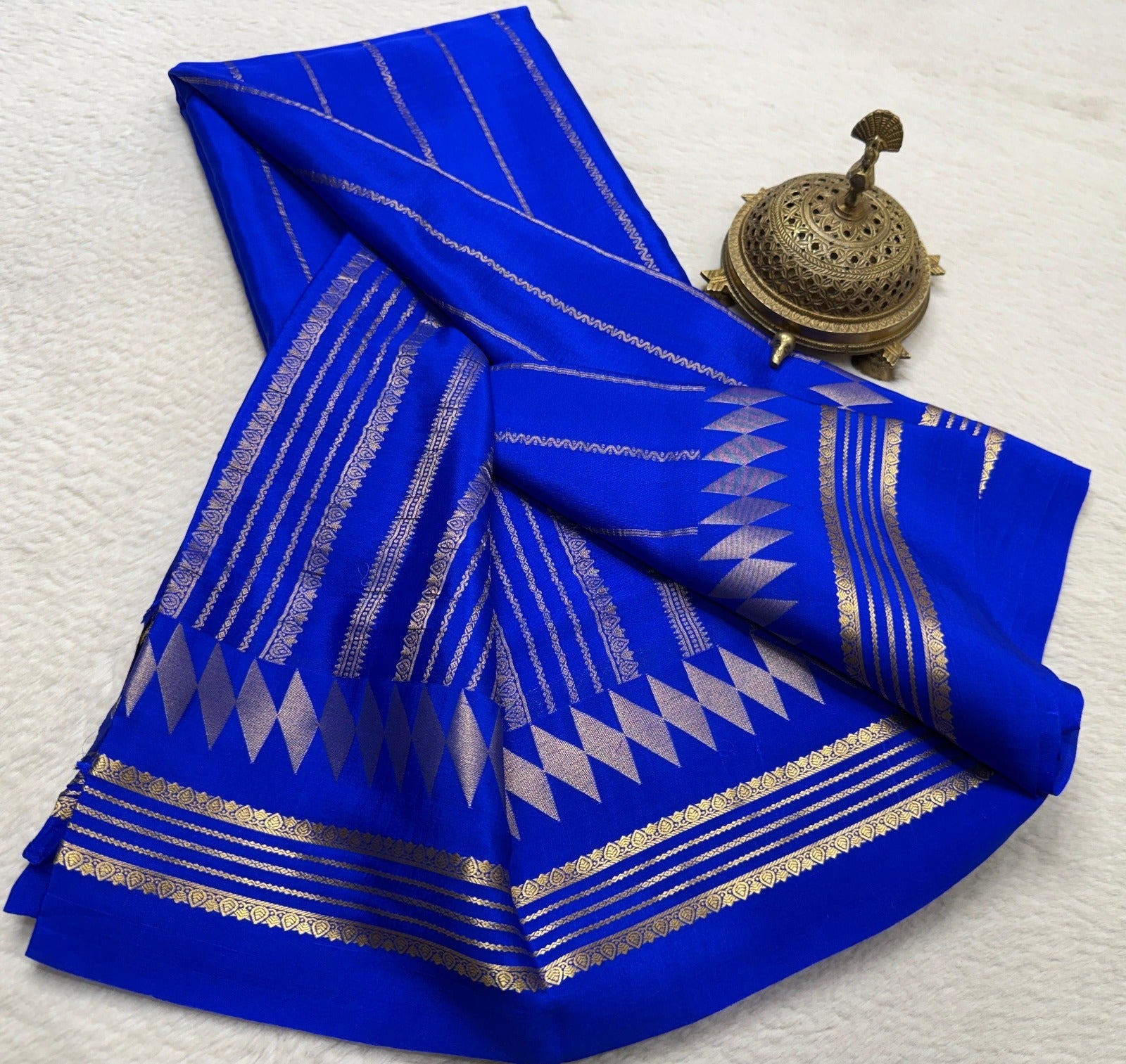 Premium Mysore Silk Saree With Classic Vertical Stripes &amp; Bentex Border