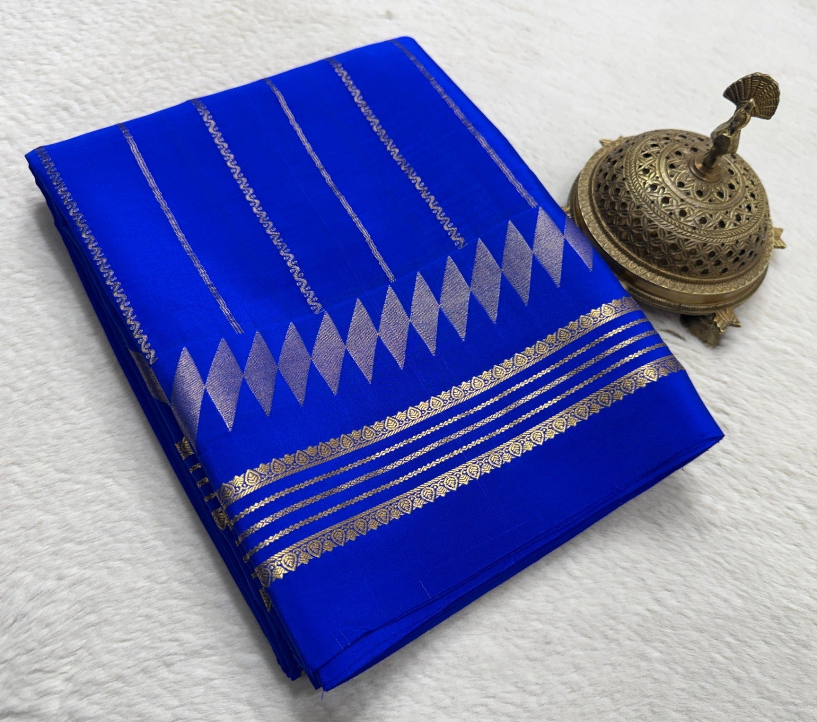 Premium Mysore Silk Saree With Classic Vertical Stripes &amp; Bentex Border
