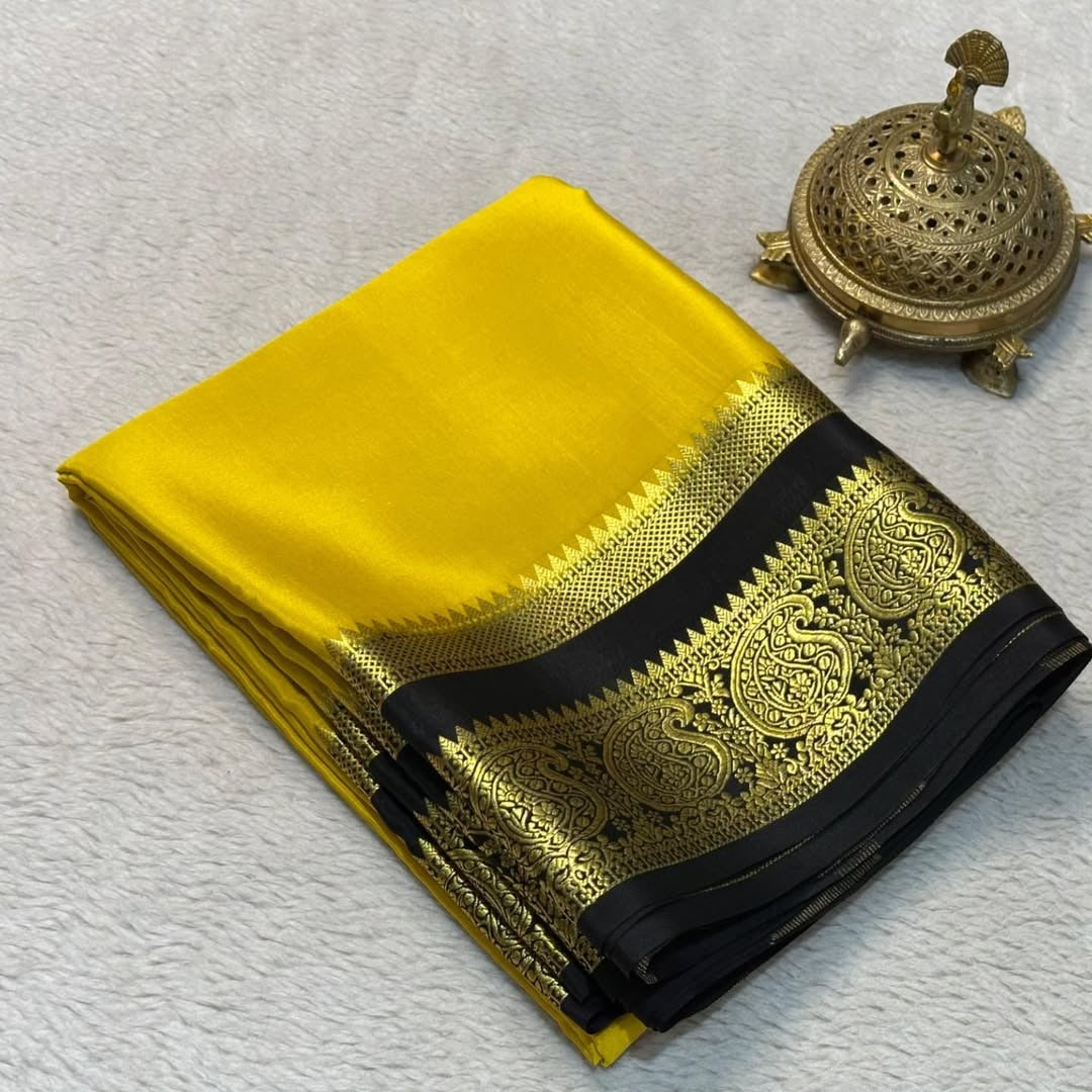 Trending Mango Zari Border Traditional Mysore Silk Saree