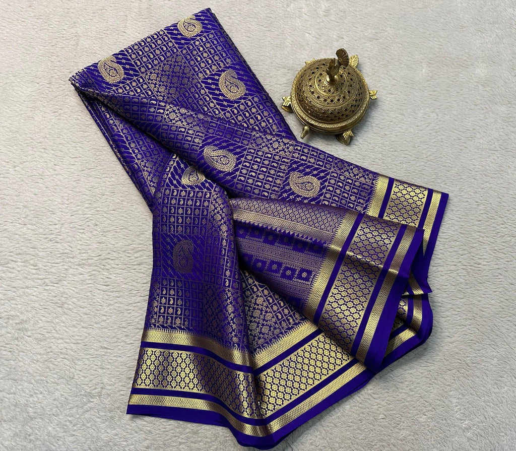 Rich Brocade Checks Pattern with Mango Design Mysore Silk Saree