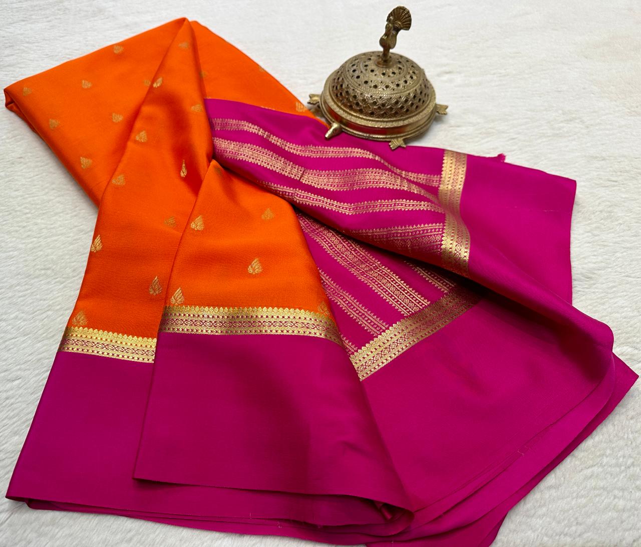 Beautiful Mysore Silk Sarees having exclusive Butta Pattern with Bentex Border & Rich pallu