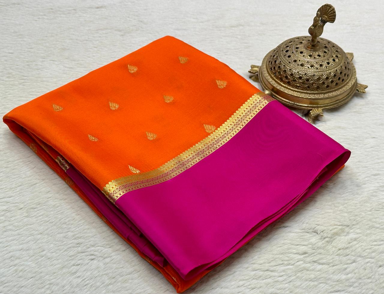 Beautiful Mysore Silk Sarees having exclusive Butta Pattern with Bentex Border & Rich pallu